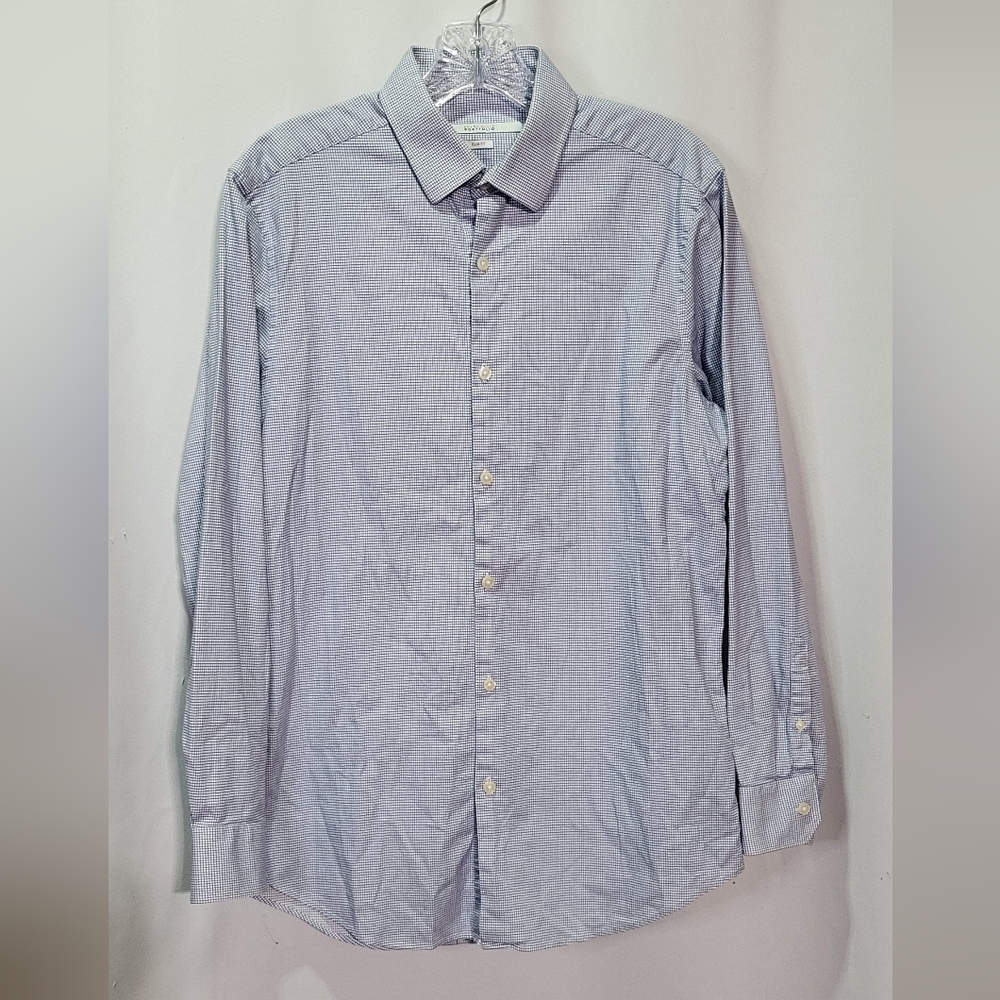 Perry Ellis Slim Fit Blue Checkered Print Long Sleeve Dress Shirt Small (32/33)